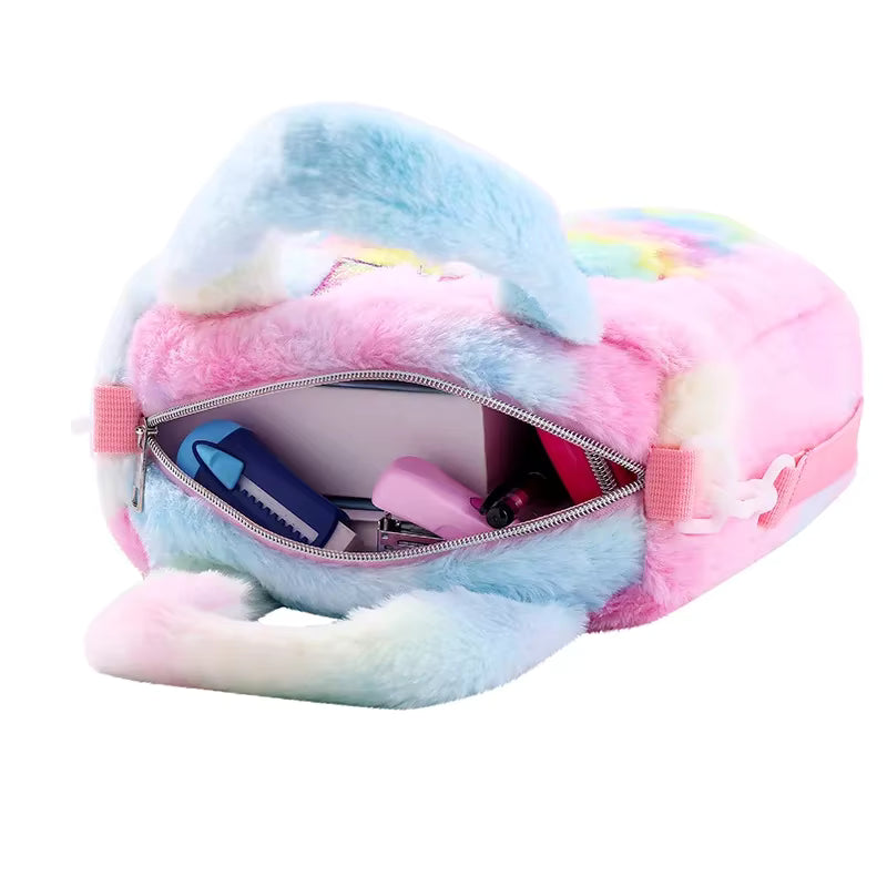 Girls’ Plush Unicorn Handbag with Shoulder Strap