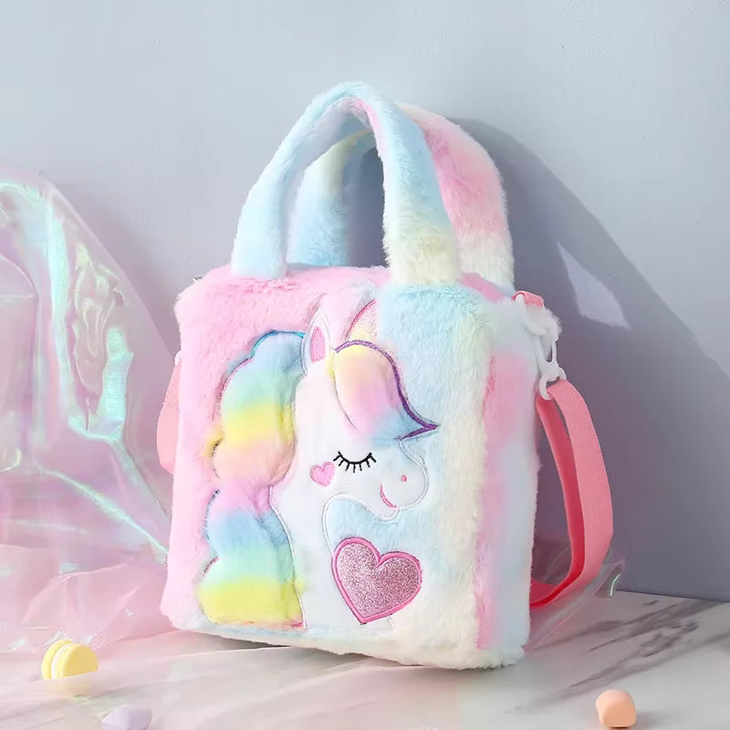Girls’ Plush Unicorn Handbag with Shoulder Strap
