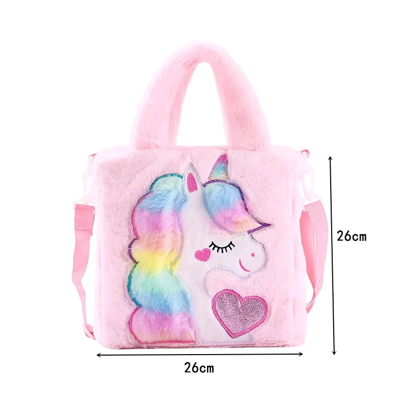 Girls’ Plush Unicorn Handbag with Shoulder Strap