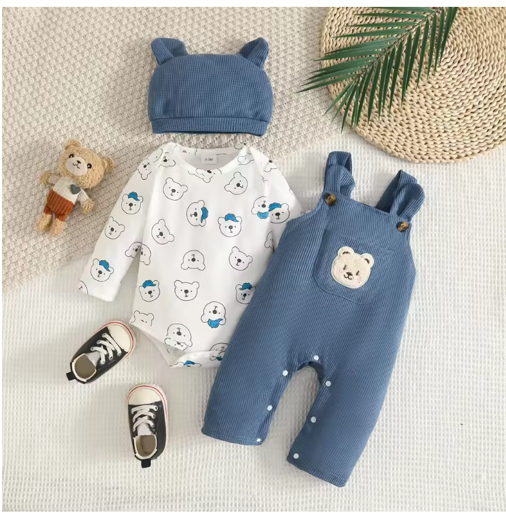 Baby Bear Dungaree & Hat Set