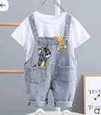 Baby Cartoon Denim Romper & T-Shirt Set – Grey