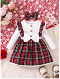 Baby Girl Lace-Trim Plaid Dress & Headband Set – Red & White