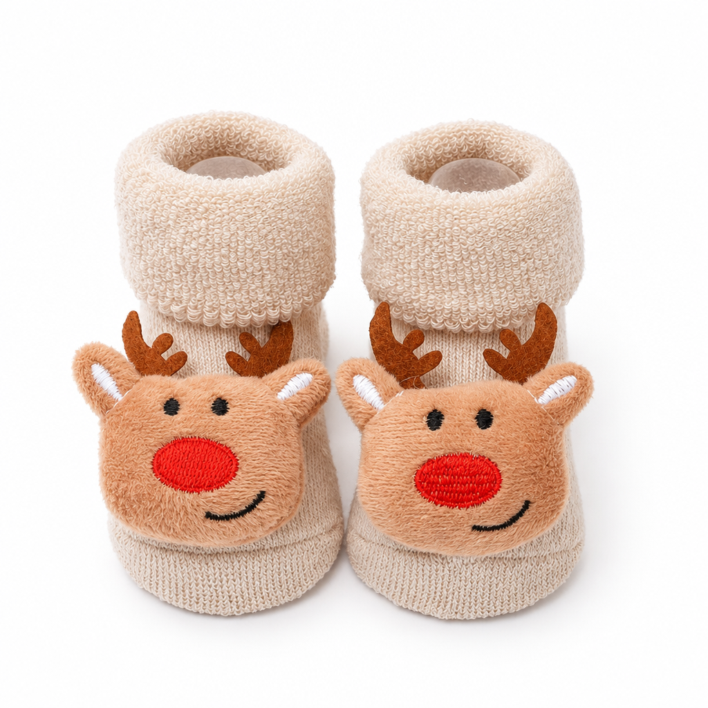 Cream baby reindeer socks