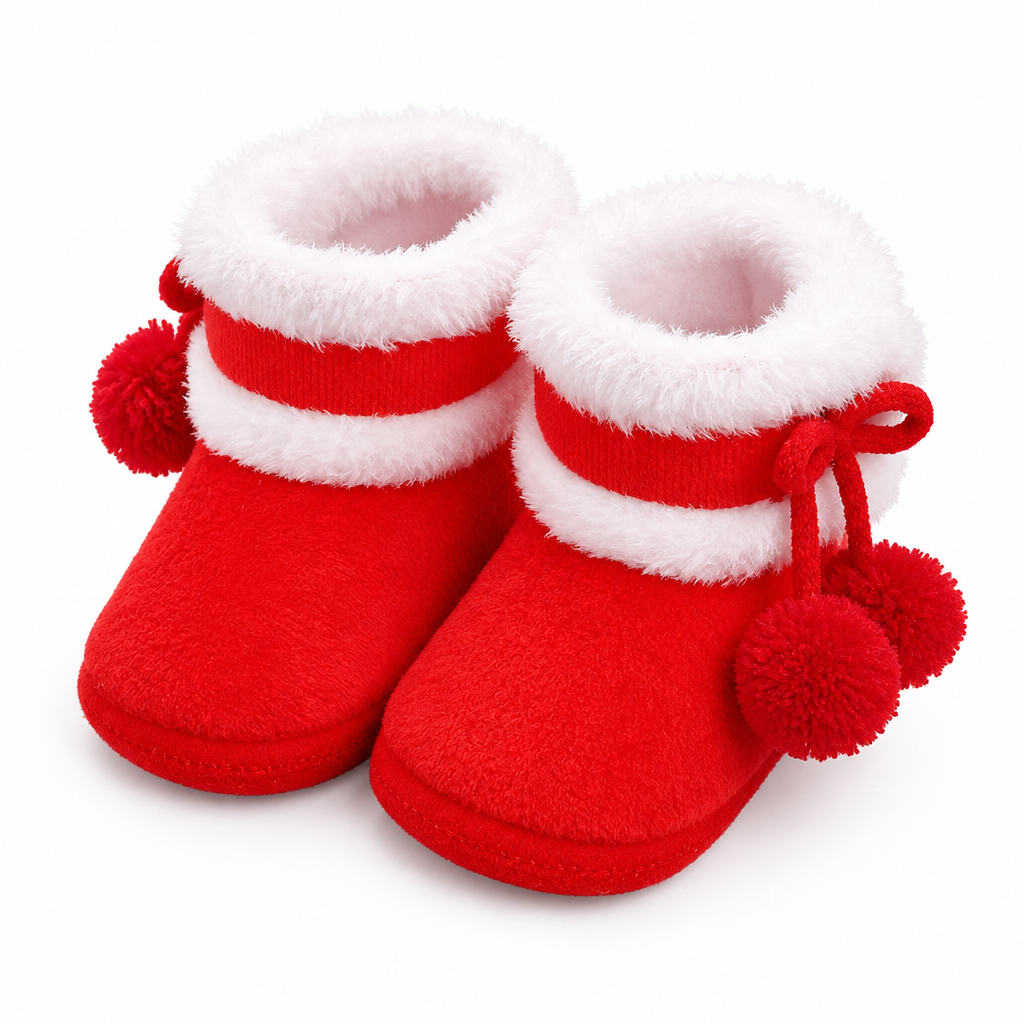 Red baby pom-pom booties