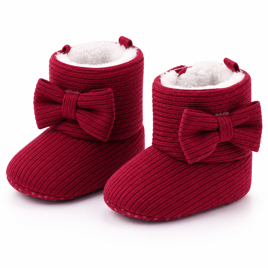Burgundy baby side-bow booties