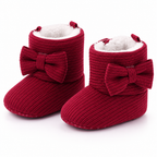 Burgundy baby side-bow booties