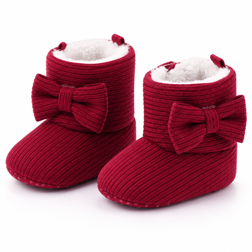 Burgundy baby side-bow booties