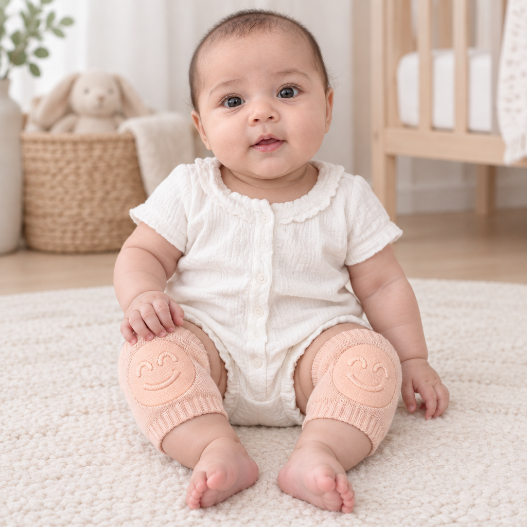 Sara wearing peach smiley knee pads