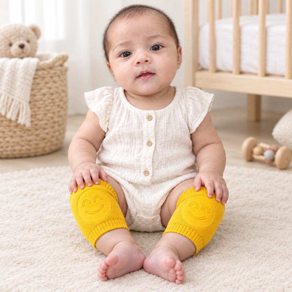 Sara wearing yellow smiley knee pads