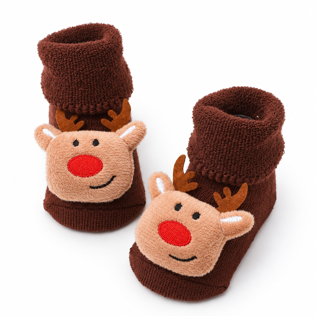 Brown baby reindeer socks