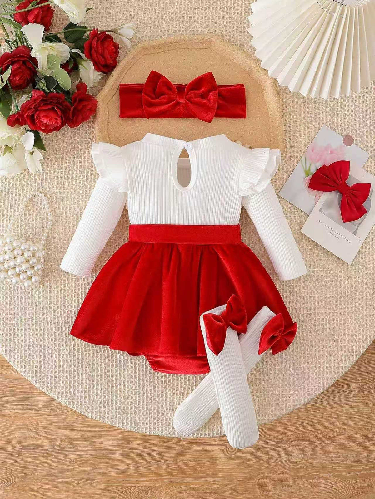 Baby Girl Ruffle Dress Set – Red & White