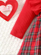 Baby Girl Ruffle Plaid Dress & Bow Headband Set – Red