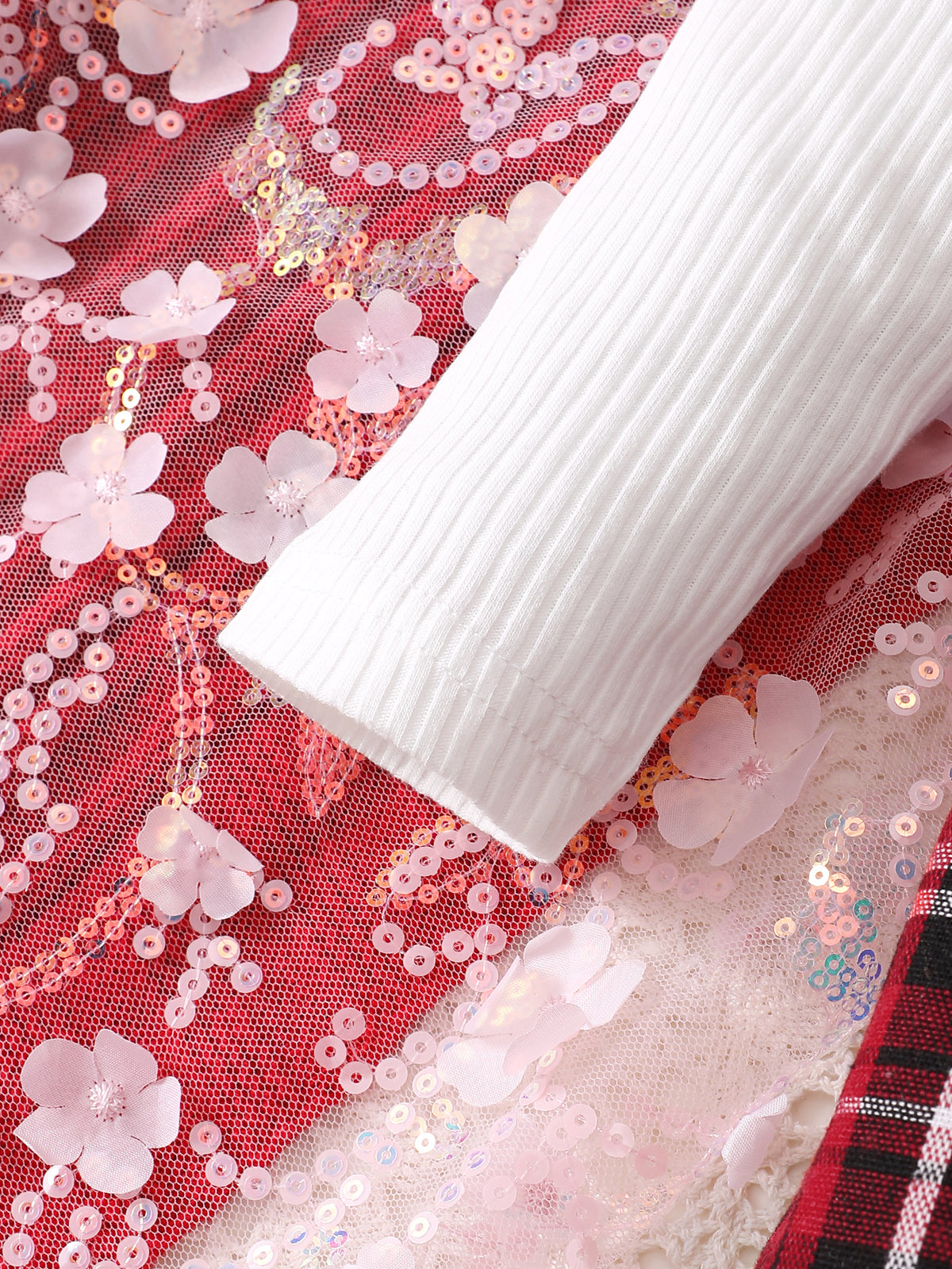 Baby Girl Lace-Trim Plaid Dress & Headband Set – Red & White