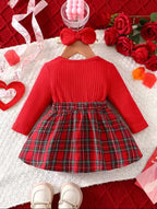 Baby Girl Ruffle Plaid Dress & Bow Headband Set – Red