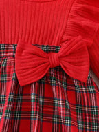 Baby Girl Ruffle Plaid Dress & Bow Headband Set – Red