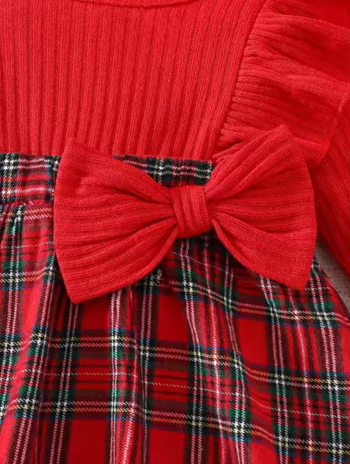Baby Girl Ruffle Plaid Dress & Bow Headband Set – Red