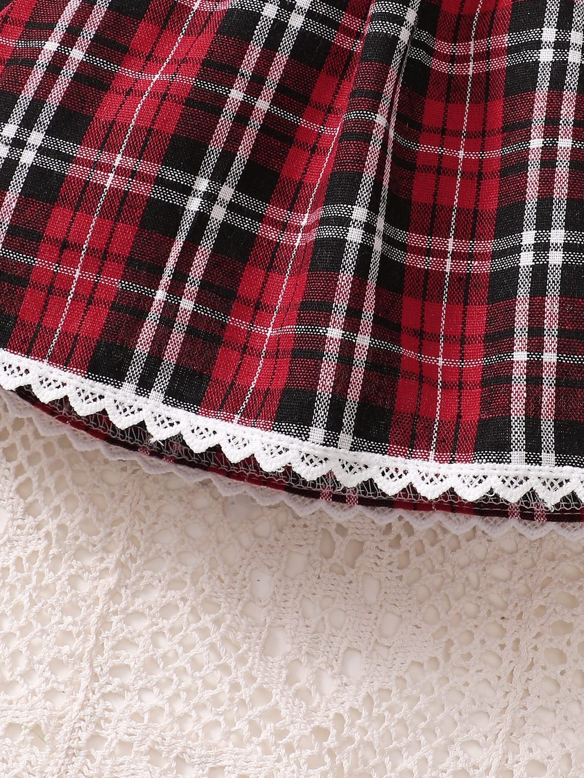 Baby Girl Lace-Trim Plaid Dress & Headband Set – Red & White